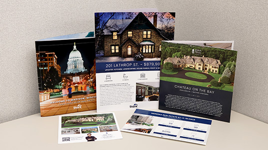 Stark-designed property postcards and brochures